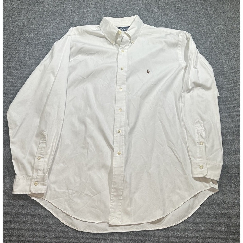 Ralph Lauren Men's White Button Shirt Yarmouth Pinpoint Oxford Flesh Sz 17 - 35